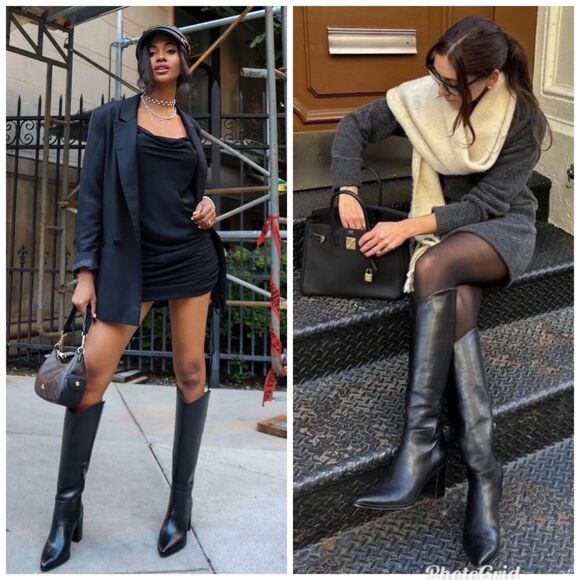 Revolve Franco Sarto Ticada Western Black Leather Knee-High Boots Size 11 - Picture 1 of 15